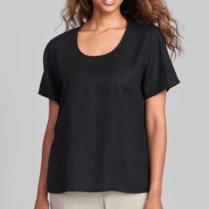 FLAX Black Linen Fundamental T-Shirt, Large